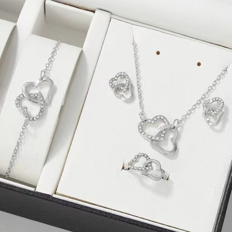 5PCS/Set Heart Shaped Jewelry Sets Of Ring Earrings Necklace