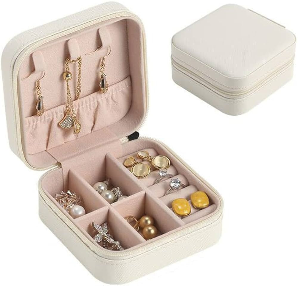 Leather Jewellery Organizer Box with Zipper | Ear Rings & Necklace_Bracelets Holder