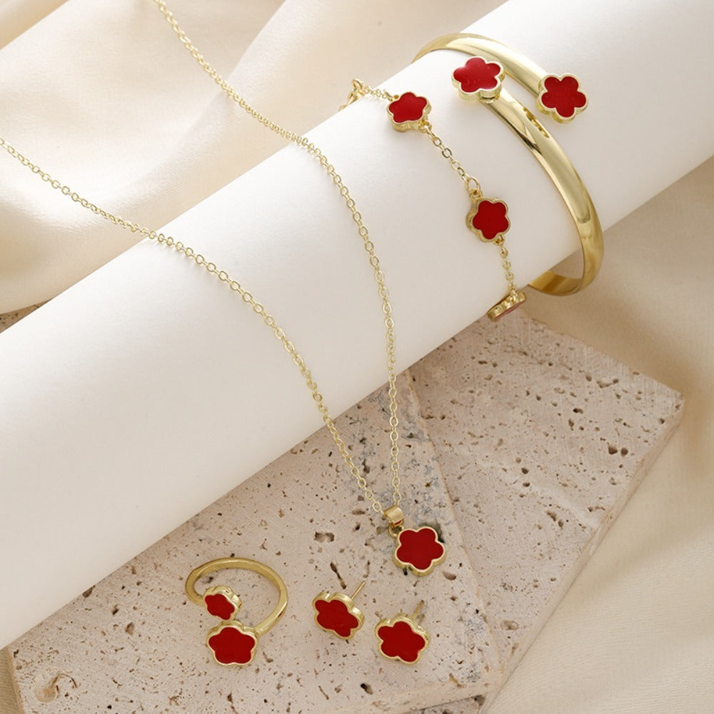 Fashion Alloy Jewelry Set Plum Blossom Five Leaf Flower