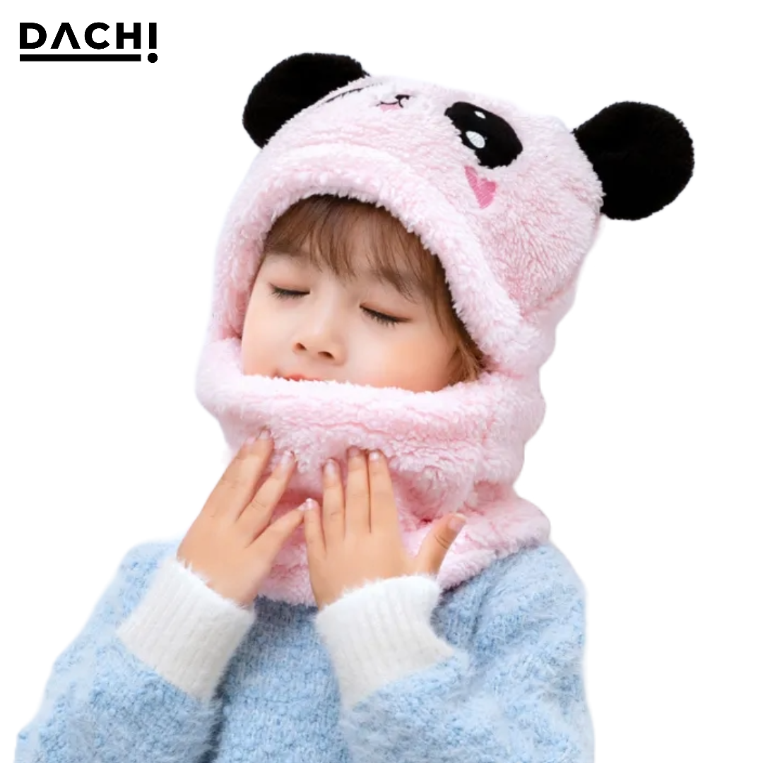 Dachi Winter Cap Velvet Cartoon Baby Head Cover Warm Neck Collar Kids Beanies Sets Plush Hat Scarf