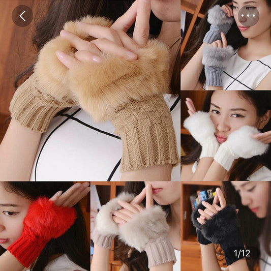 Fashion Women Faux Rebbit Fur Gloves Hand Wrist Warmer Winter Fingerless