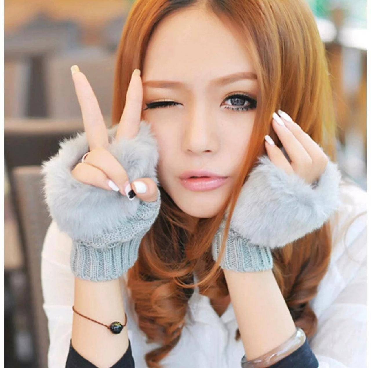 Fashion Women Faux Rebbit Fur Gloves Hand Wrist Warmer Winter Fingerless