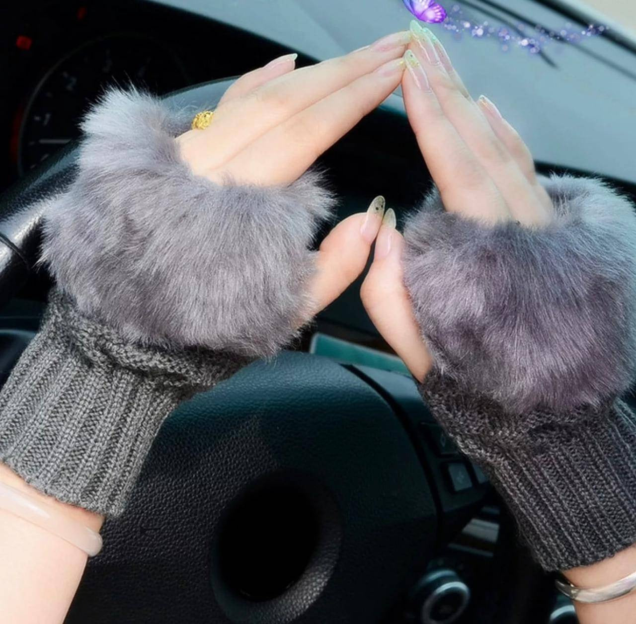 Fashion Women Faux Rebbit Fur Gloves Hand Wrist Warmer Winter Fingerless