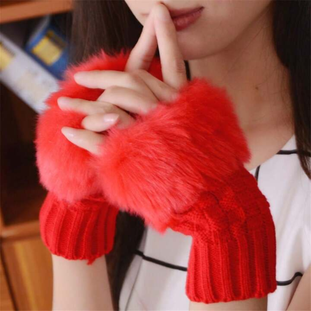 Fashion Women Faux Rebbit Fur Gloves Hand Wrist Warmer Winter Fingerless