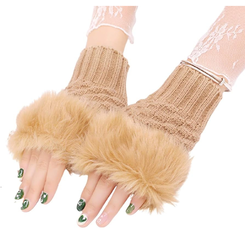 Fashion Women Faux Rebbit Fur Gloves Hand Wrist Warmer Winter Fingerless