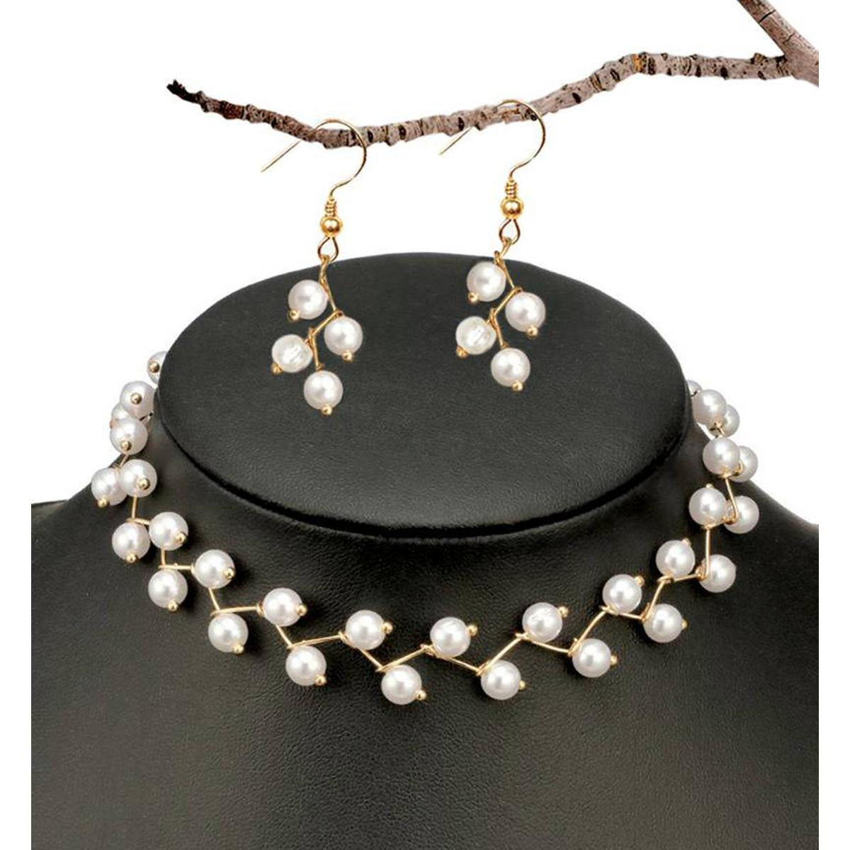 White Stone Pearl Zigzag Ladies Necklace For Women
