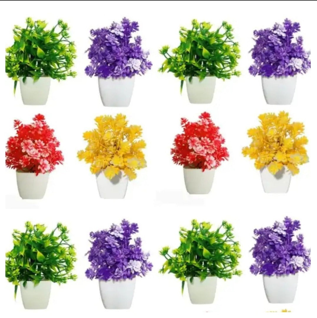 Pack of 12 Plant Artificial Decoration Piece with pot Best for home & Office Decoration purpose