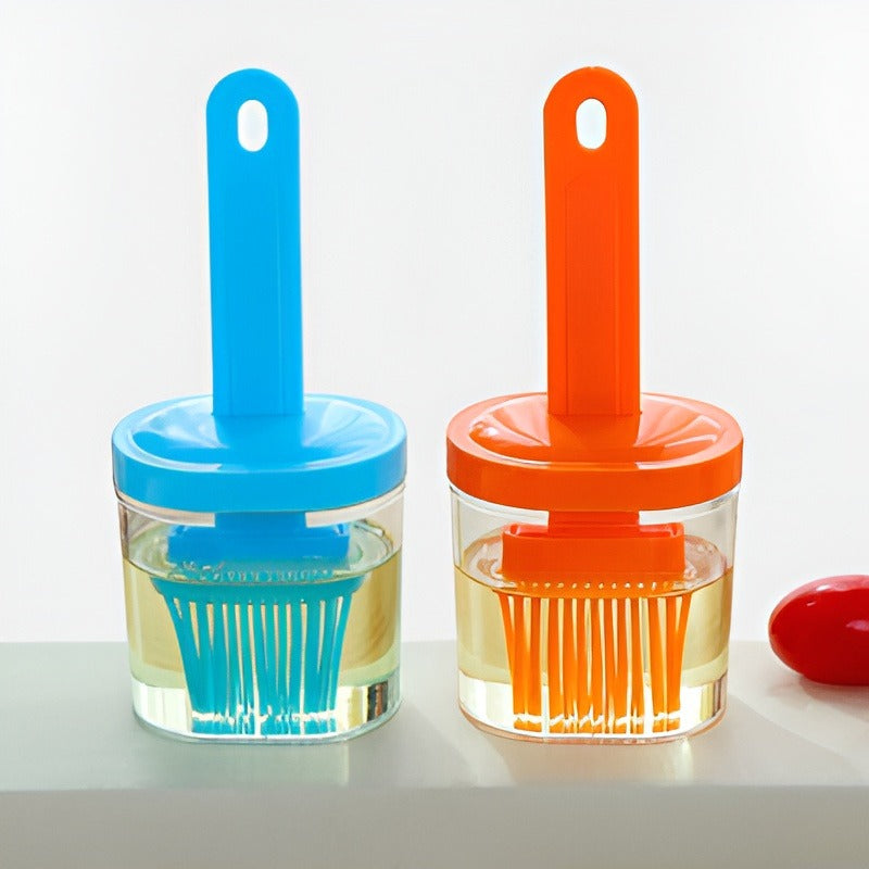 Pack of 2 - Silicone Oil Bottle Brush & Manual Garlic Press Rocker with Handle