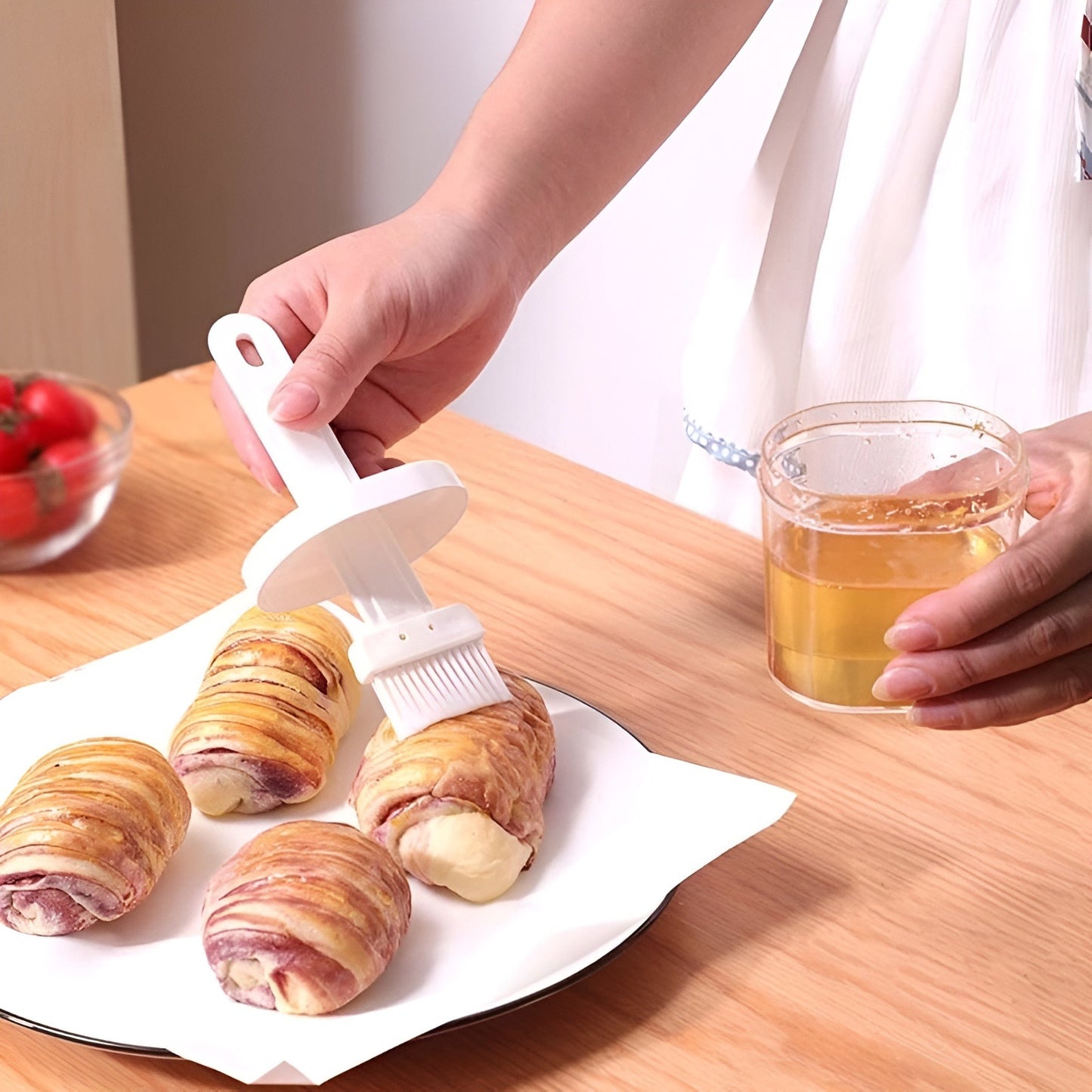 Pack of 2 - Silicone Oil Bottle Brush & Manual Garlic Press Rocker with Handle