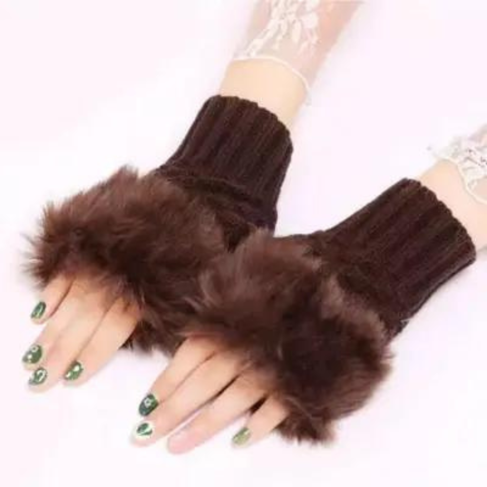 Fashion Women Faux Rebbit Fur Gloves Hand Wrist Warmer Winter Fingerless