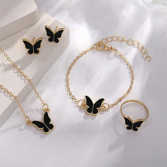 1Set Fashion Exquisite Simple Versatile Butterfly Necklace Bracelet Earrings Ring