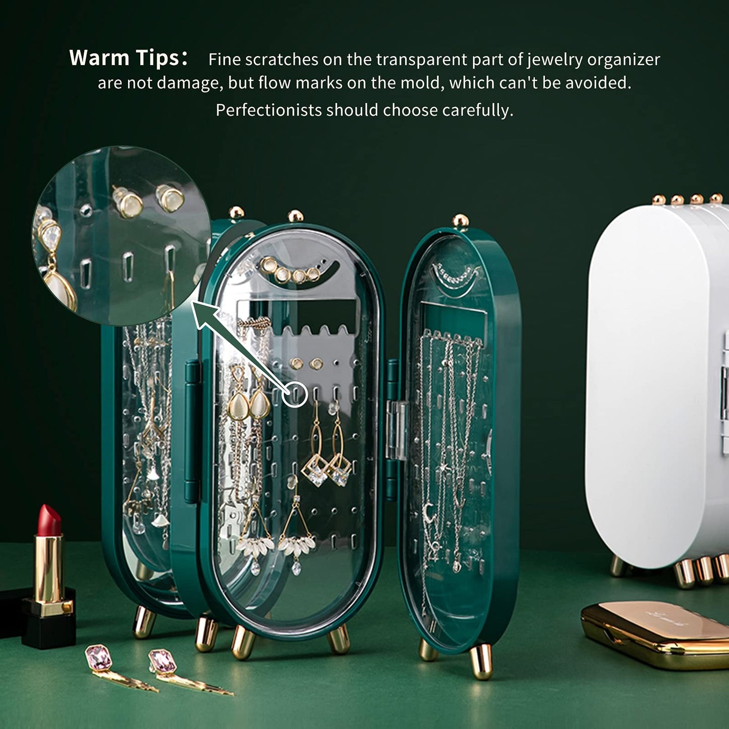 Foldable Jewellery Organizer with Mirror Ear Rings & Necklace_Hanging Holder Jewelry Box