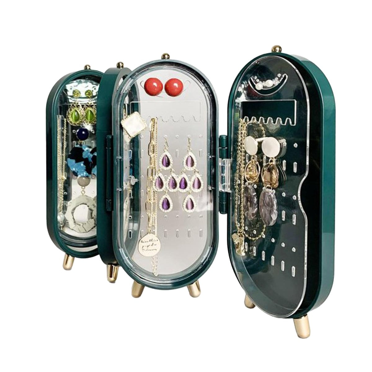 Foldable Jewellery Organizer with Mirror Ear Rings & Necklace_Hanging Holder Jewelry Box