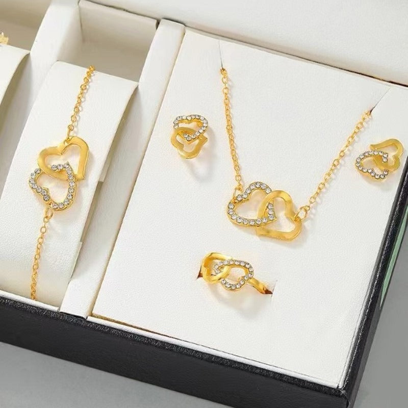 5PCS/Set Heart Shaped Jewelry Sets Of Ring Earrings Necklace