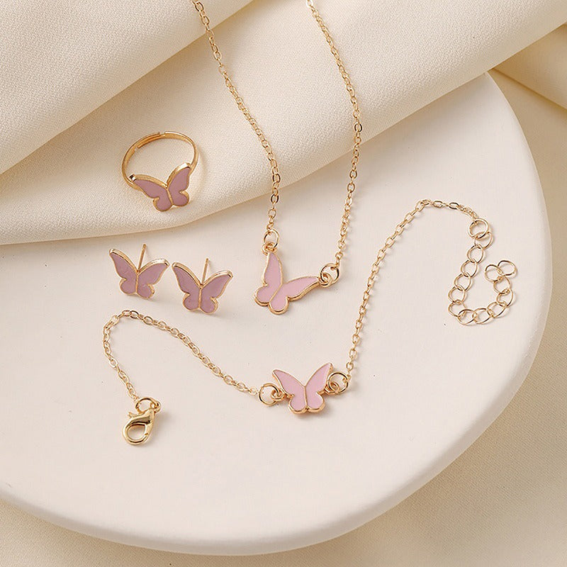 1Set Fashion Exquisite Simple Versatile Butterfly Necklace Bracelet Earrings Ring