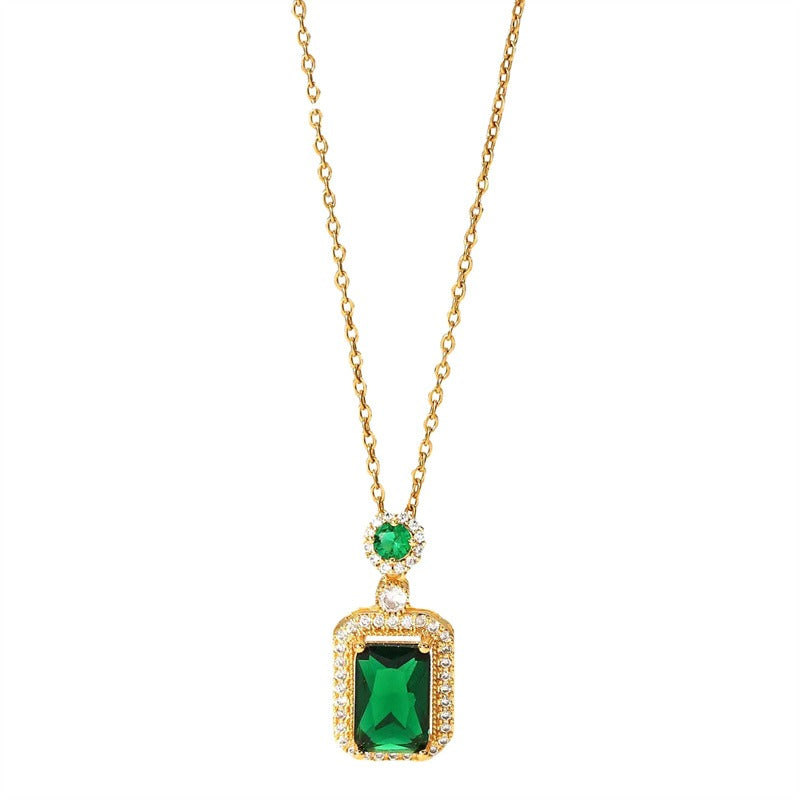 3Pcs Emerald Crystal Titanium Steel Necklace