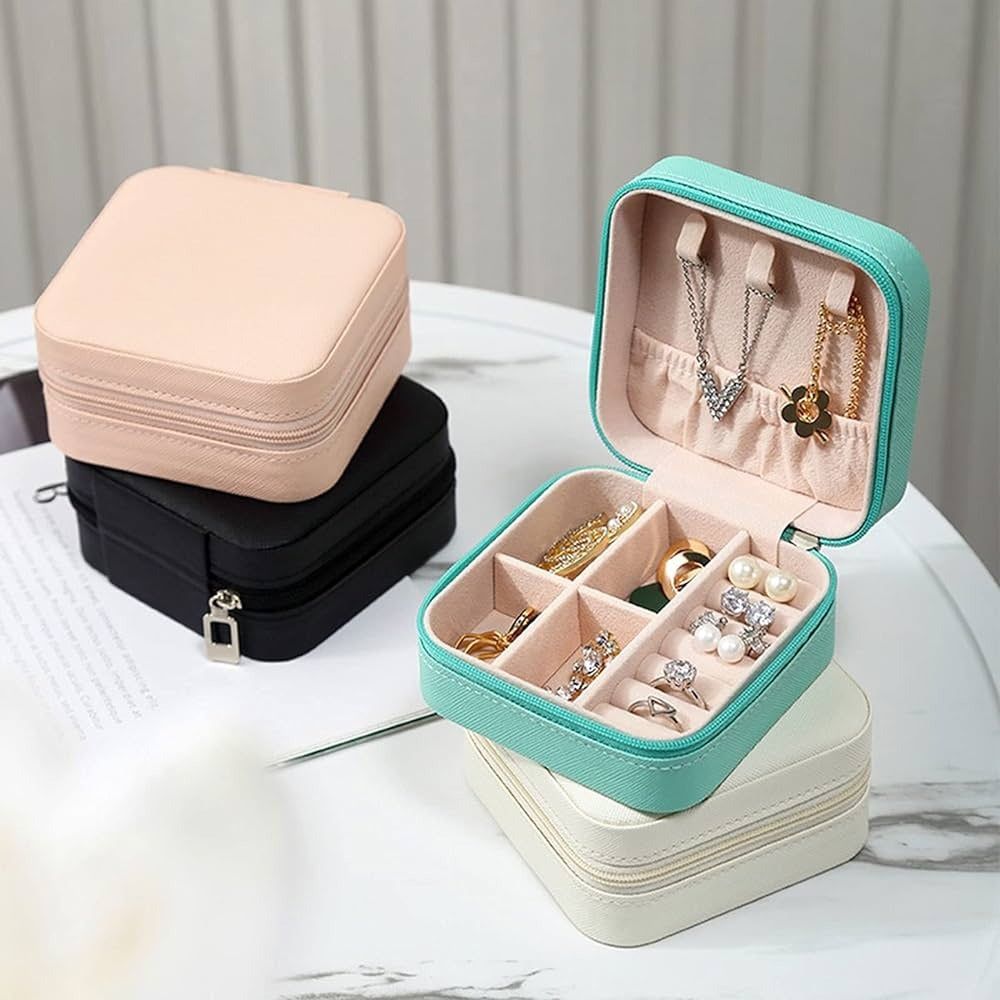Leather Jewellery Organizer Box with Zipper | Ear Rings & Necklace_Bracelets Holder