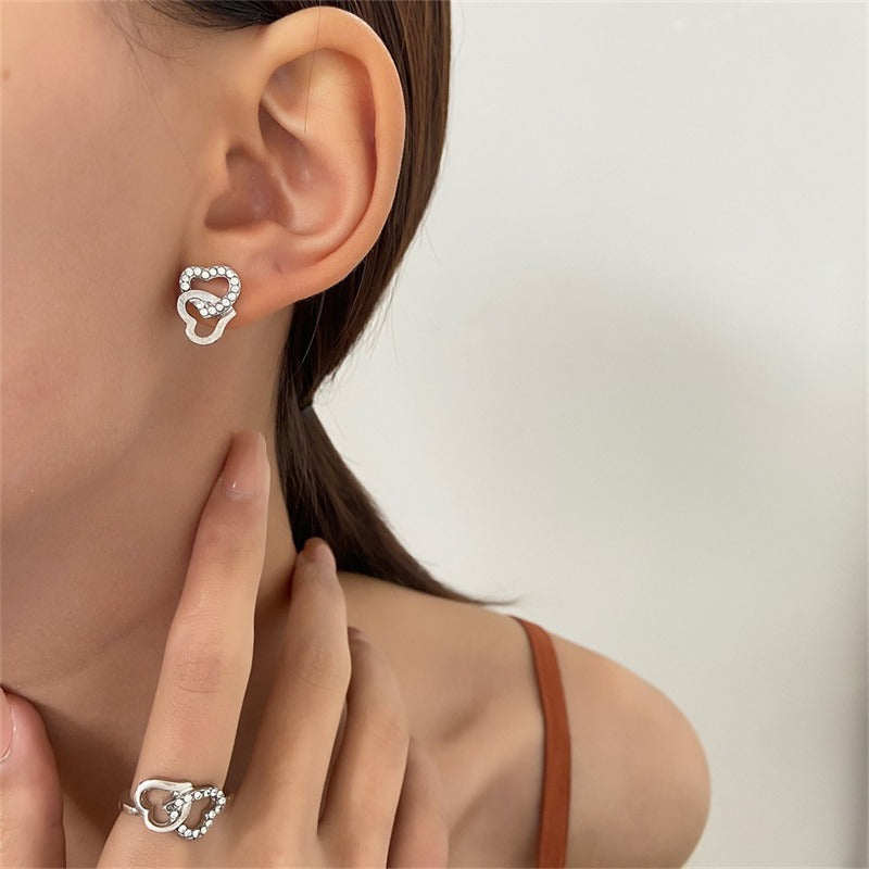 5PCS/Set Heart Shaped Jewelry Sets Of Ring Earrings Necklace