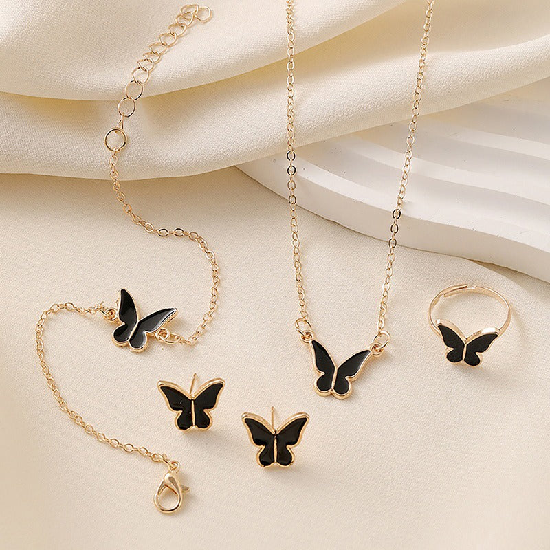 1Set Fashion Exquisite Simple Versatile Butterfly Necklace Bracelet Earrings Ring