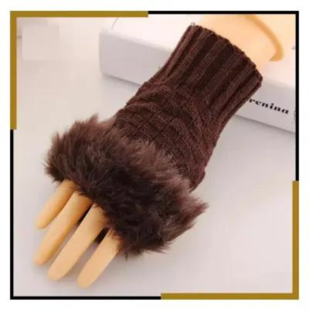Fashion Women Faux Rebbit Fur Gloves Hand Wrist Warmer Winter Fingerless
