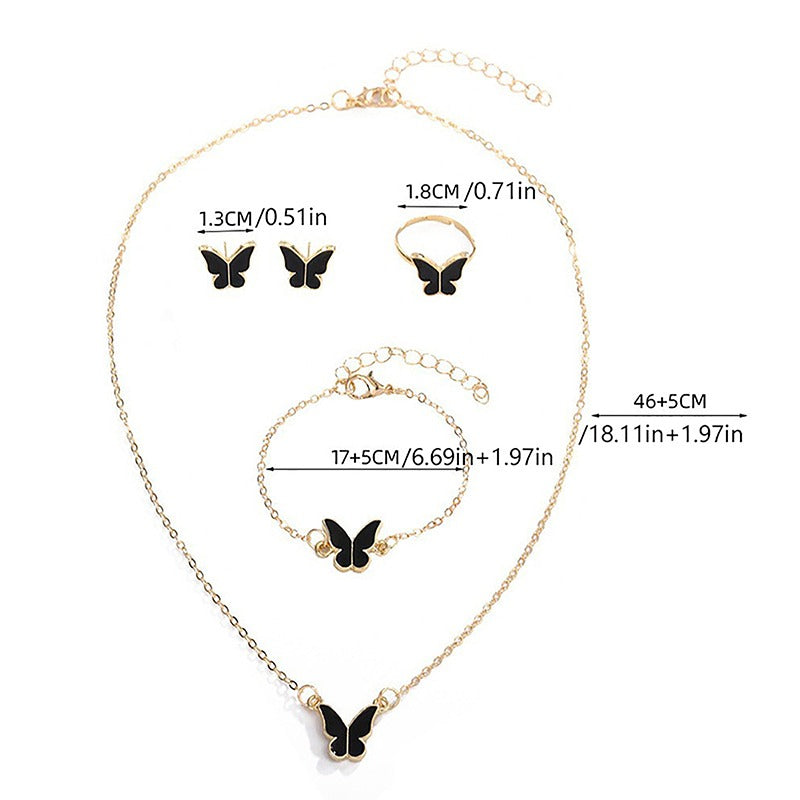 1Set Fashion Exquisite Simple Versatile Butterfly Necklace Bracelet Earrings Ring