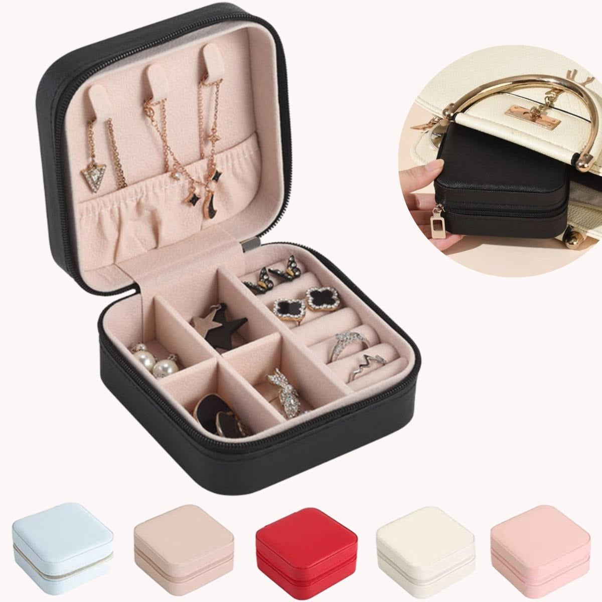 Leather Jewellery Organizer Box with Zipper | Ear Rings & Necklace_Bracelets Holder