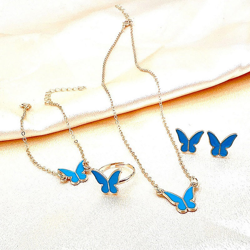 1Set Fashion Exquisite Simple Versatile Butterfly Necklace Bracelet Earrings Ring