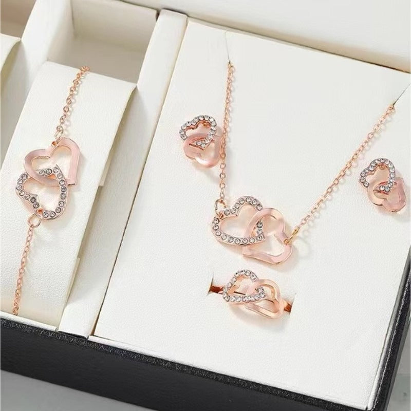 5PCS/Set Heart Shaped Jewelry Sets Of Ring Earrings Necklace