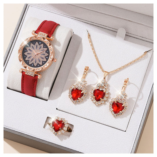 Crystal Bling Jewelry Set Watch Necklace Earrings Rings