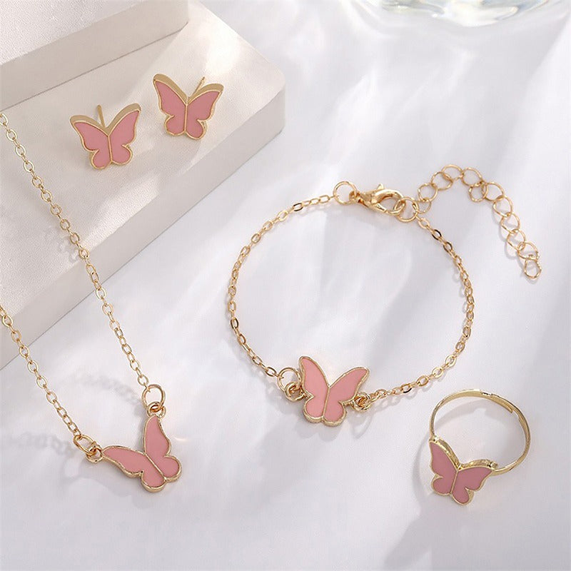 1Set Fashion Exquisite Simple Versatile Butterfly Necklace Bracelet Earrings Ring