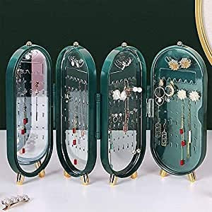 Foldable Jewellery Organizer with Mirror Ear Rings & Necklace_Hanging Holder Jewelry Box