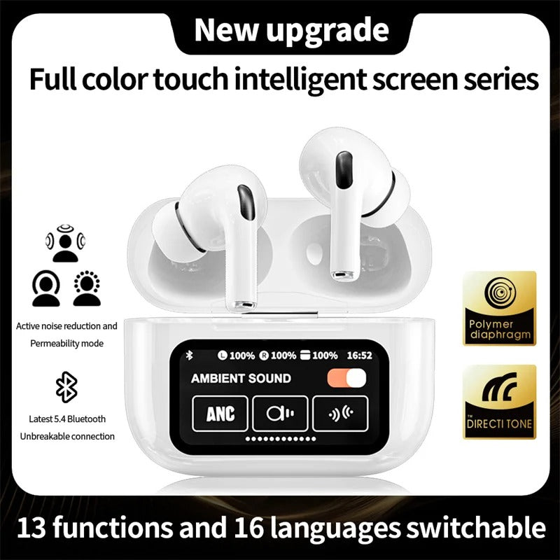 A9 PRO Wireless Bluetooth Earbuds - Digital Display, ANC + ENC, Wireless Charging
