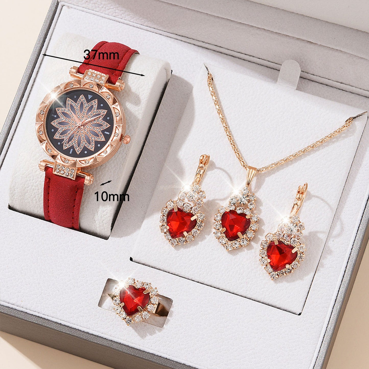 Crystal Bling Jewelry Set Watch Necklace Earrings Rings