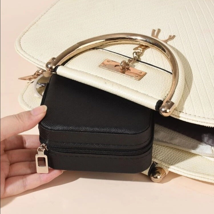 Leather Jewellery Organizer Box with Zipper | Ear Rings & Necklace_Bracelets Holder