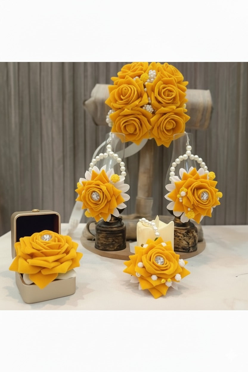 Handmade Artificial Floral Jewelry Set Pink Rose