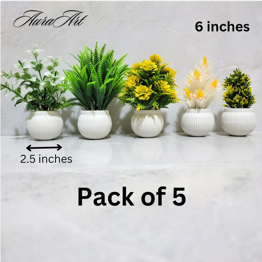 Set of 3, 5 Artificial flowers Small Plants - 6 Inches High Quality Decoration Pieces