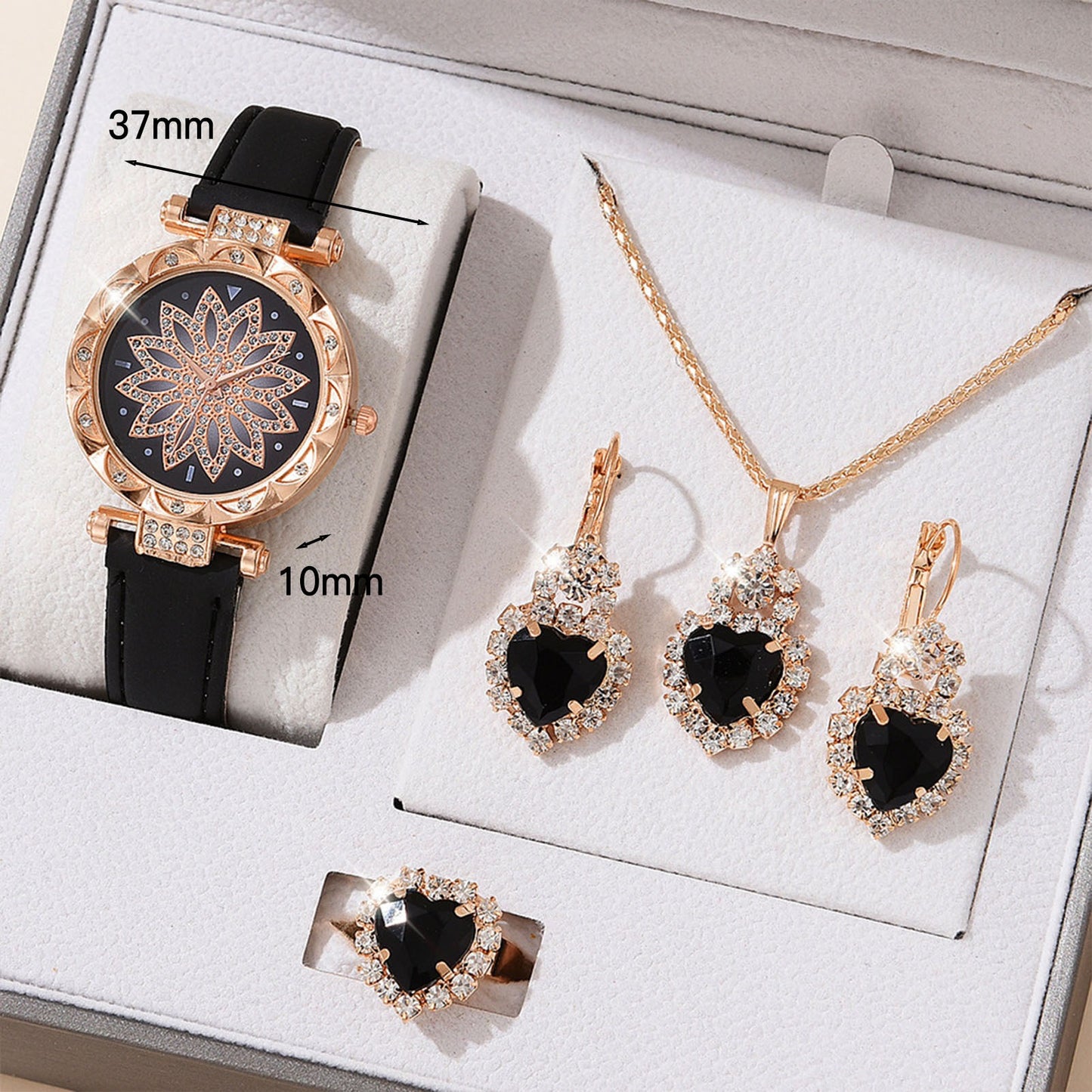 Crystal Bling Jewelry Set Watch Necklace Earrings Rings