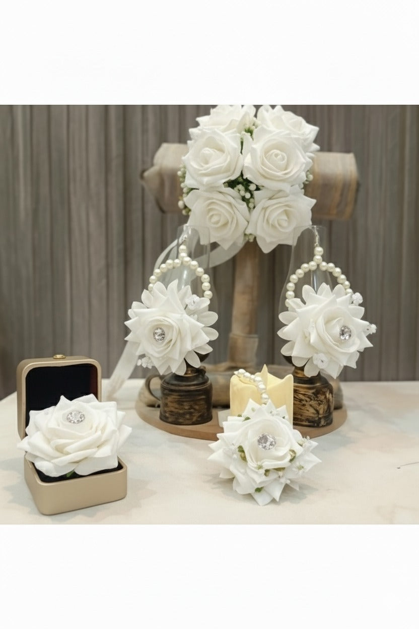 Handmade Artificial Floral Jewelry Set Pink Rose