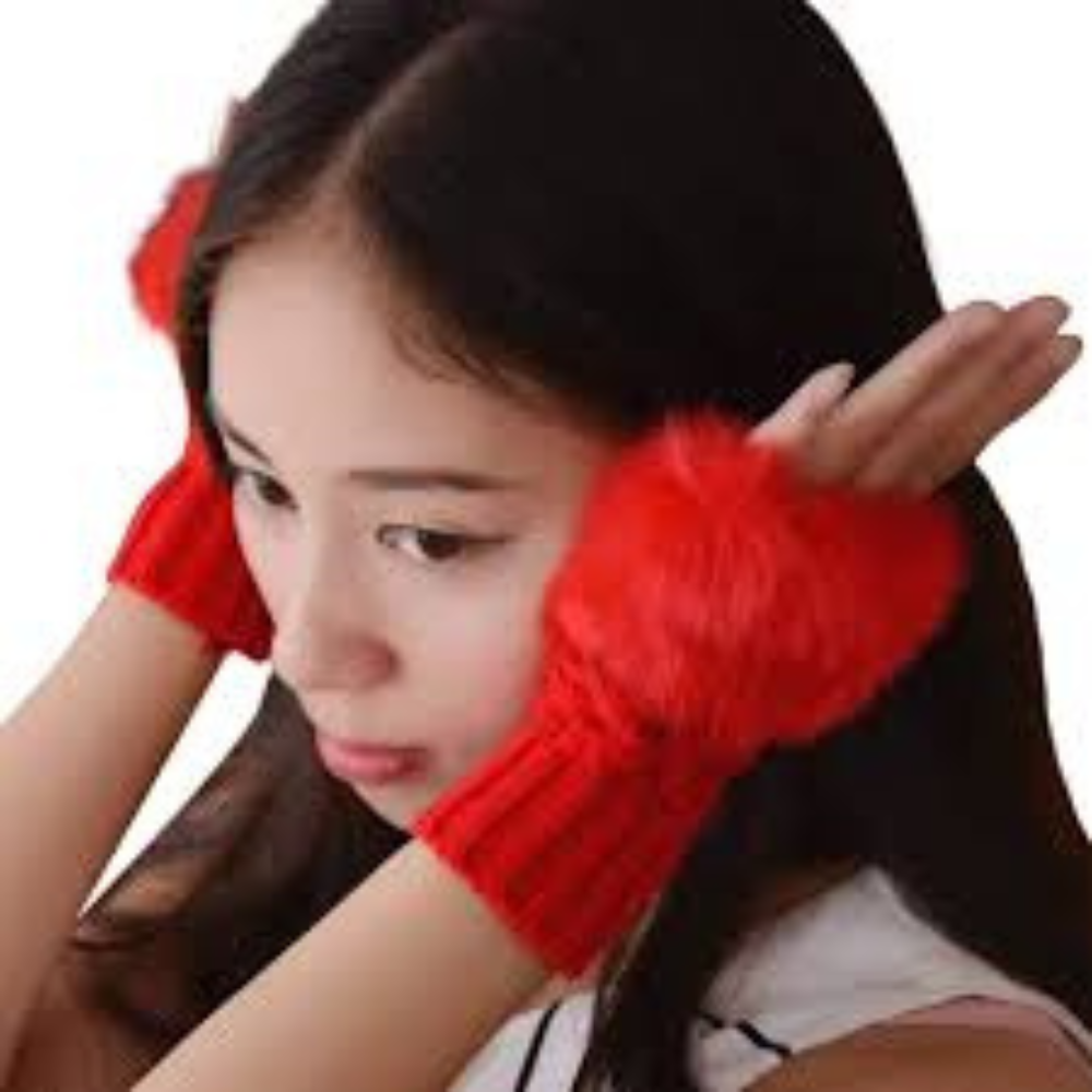 Fashion Women Faux Rebbit Fur Gloves Hand Wrist Warmer Winter Fingerless