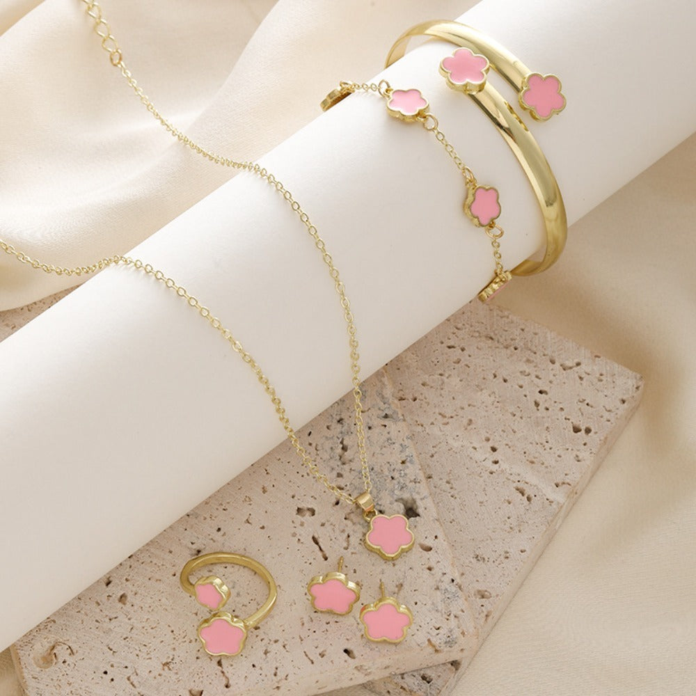 Fashion Alloy Jewelry Set Plum Blossom Five Leaf Flower