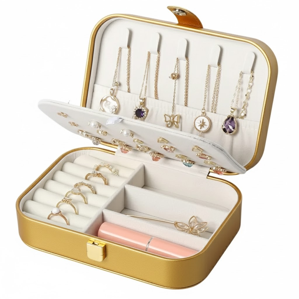 Travel Jewelry Box Jewelry Organizer for Double Layer Portable (Jewelry not included)