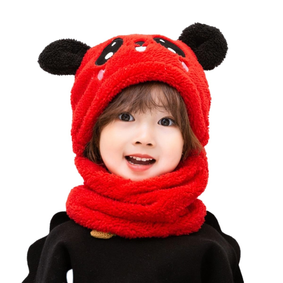 Dachi Winter Cap Velvet Cartoon Baby Head Cover Warm Neck Collar Kids Beanies Sets Plush Hat Scarf