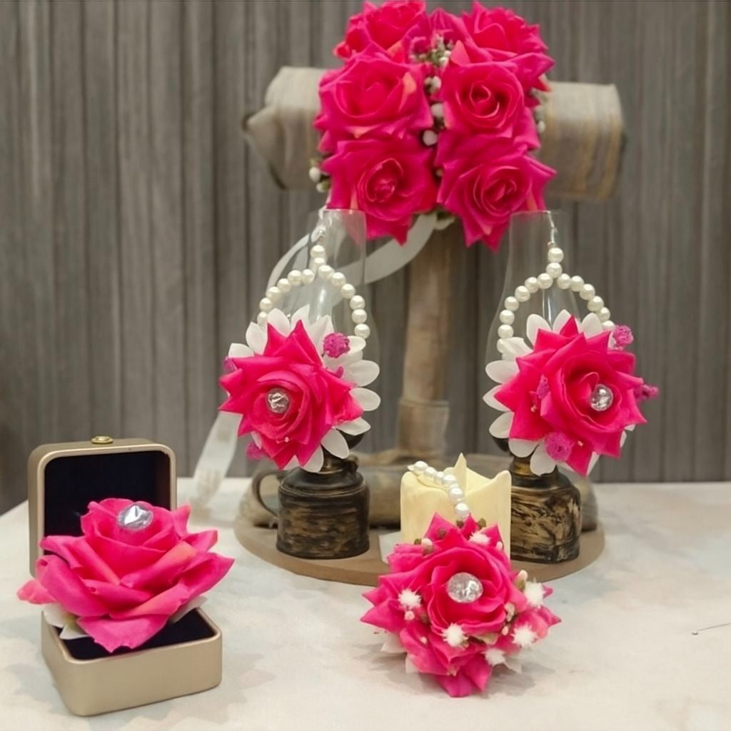 Handmade Artificial Floral Jewelry Set Pink Rose