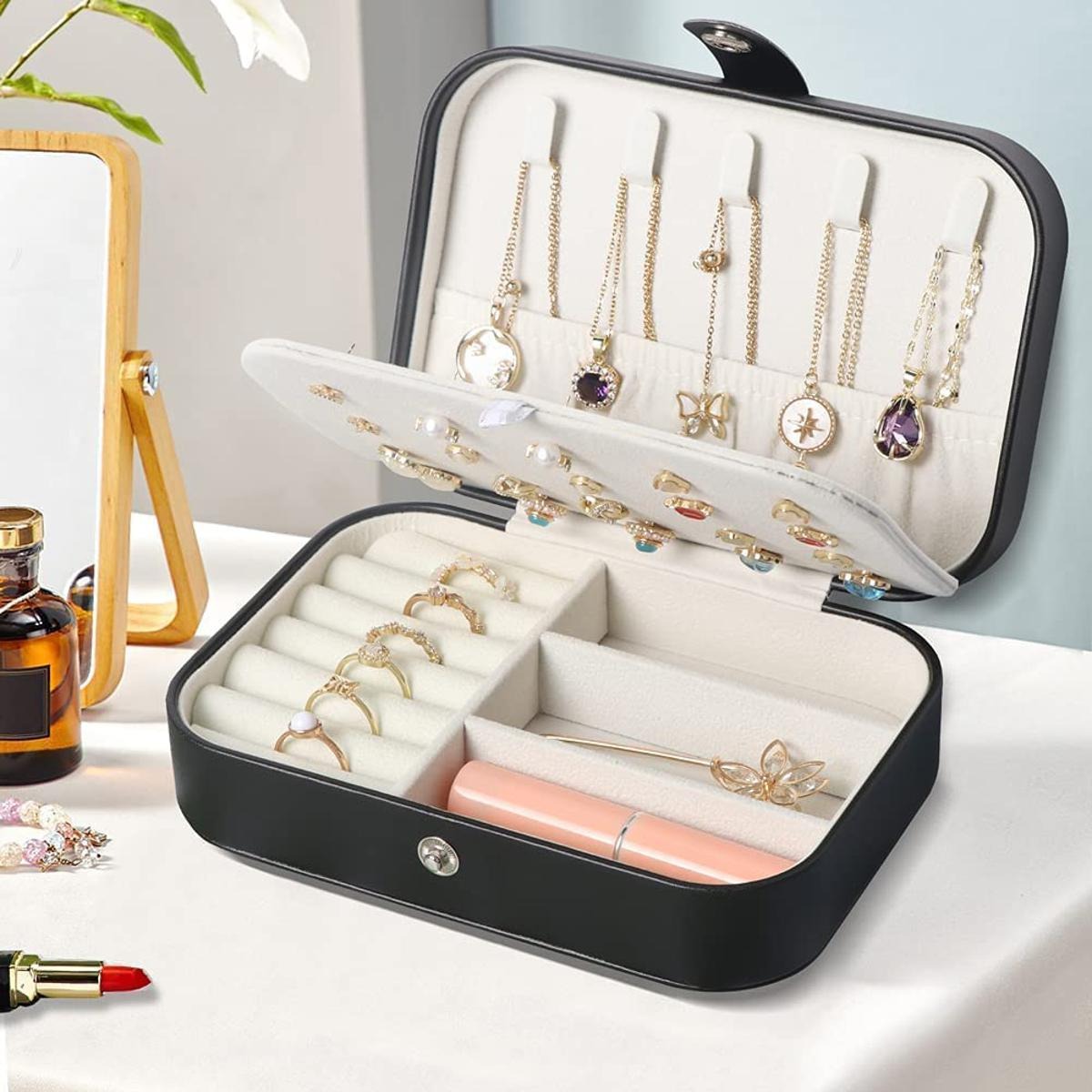 Travel Jewelry Box Jewelry Organizer for Double Layer Portable (Jewelry not included)