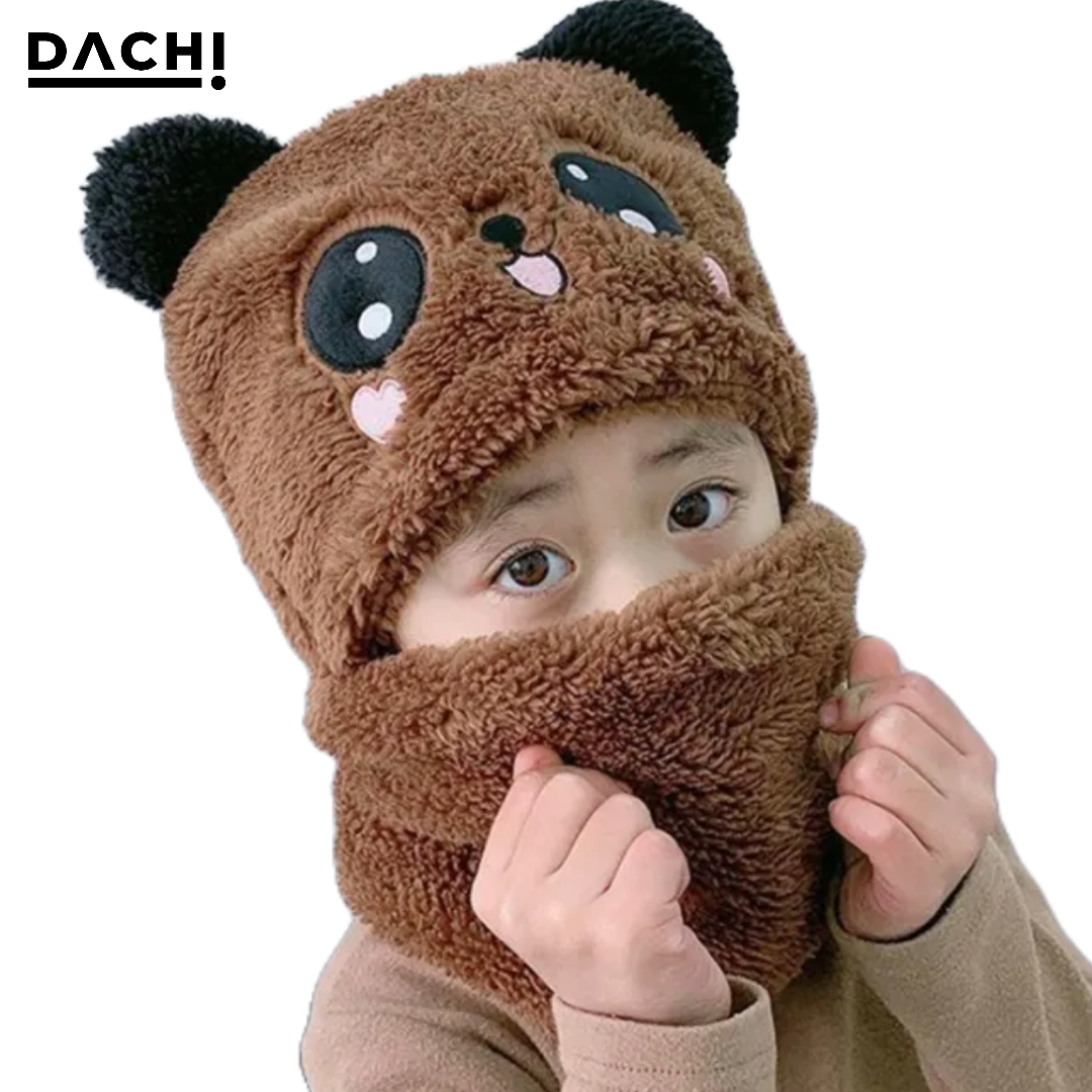 Dachi Winter Cap Velvet Cartoon Baby Head Cover Warm Neck Collar Kids Beanies Sets Plush Hat Scarf