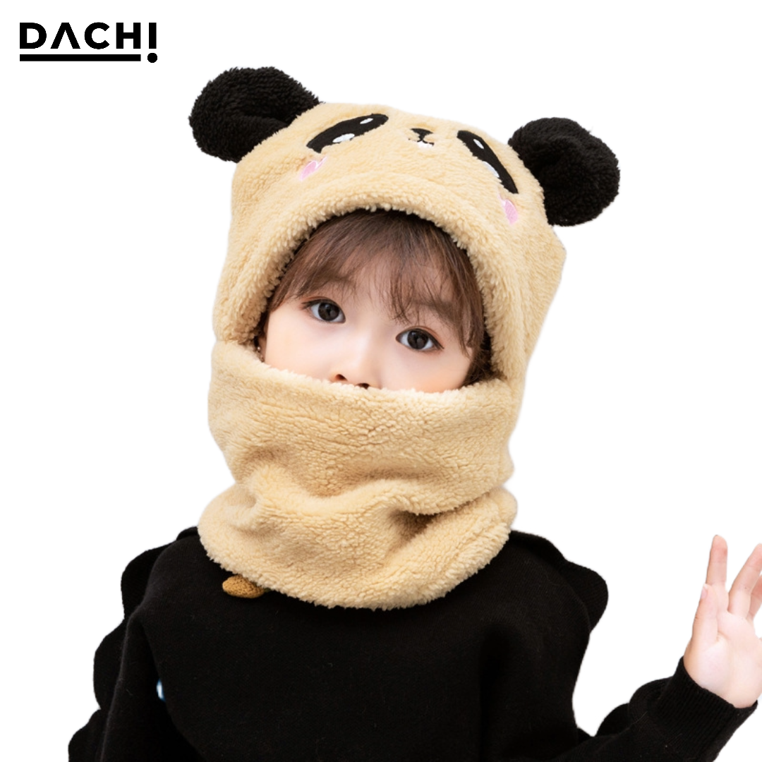 Dachi Winter Cap Velvet Cartoon Baby Head Cover Warm Neck Collar Kids Beanies Sets Plush Hat Scarf