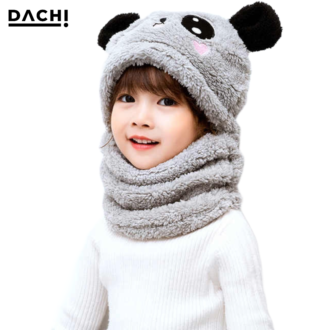 Dachi Winter Cap Velvet Cartoon Baby Head Cover Warm Neck Collar Kids Beanies Sets Plush Hat Scarf